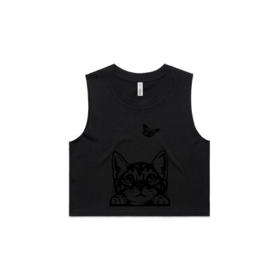 Peeking Cat and Butterfly - AS Colour Women's Crop Tank Thumbnail